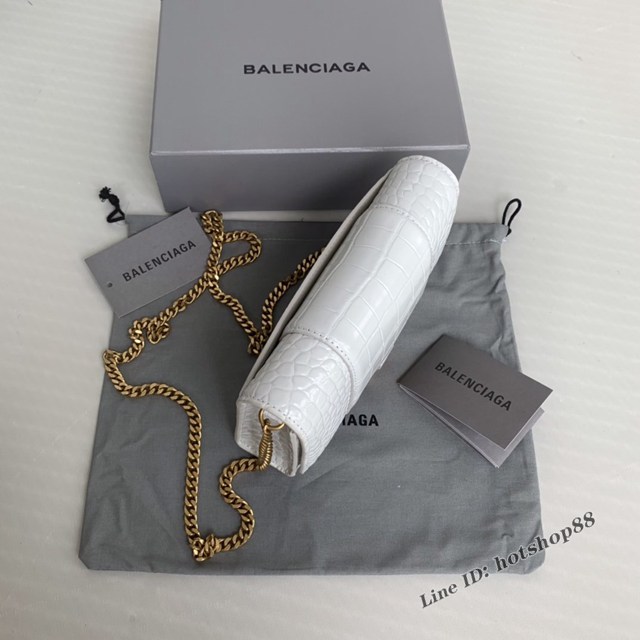 Balenciaga專櫃爆款鱷魚紋白色金扣Hourglass mini鏈帶包 巴黎世家鏈條沙漏包 fyj1473